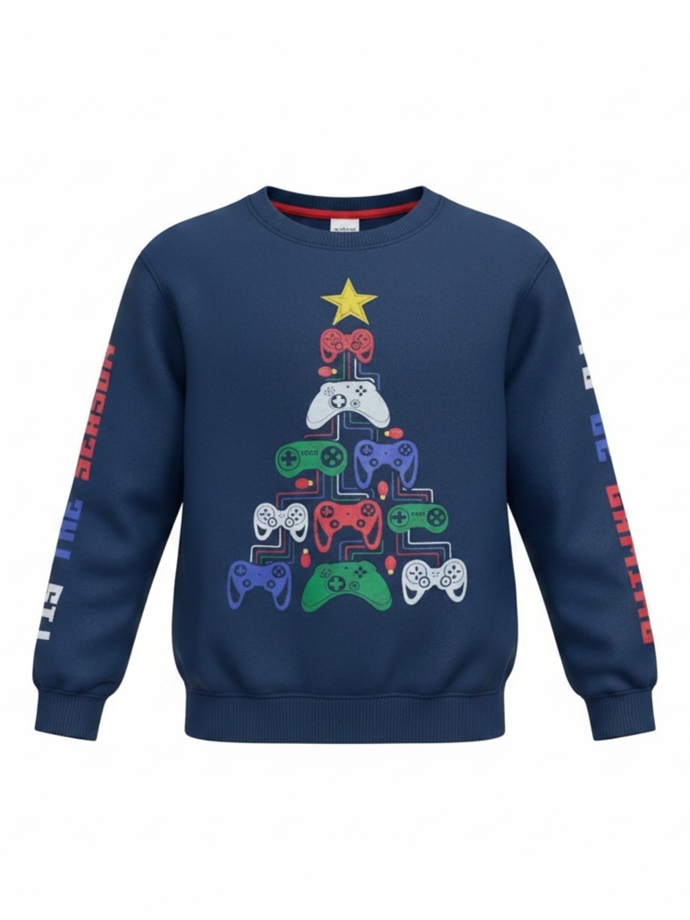 Holiday Sweatshirt Gamer Christmas Tree Controller Navy Crewneck Husky 10/12